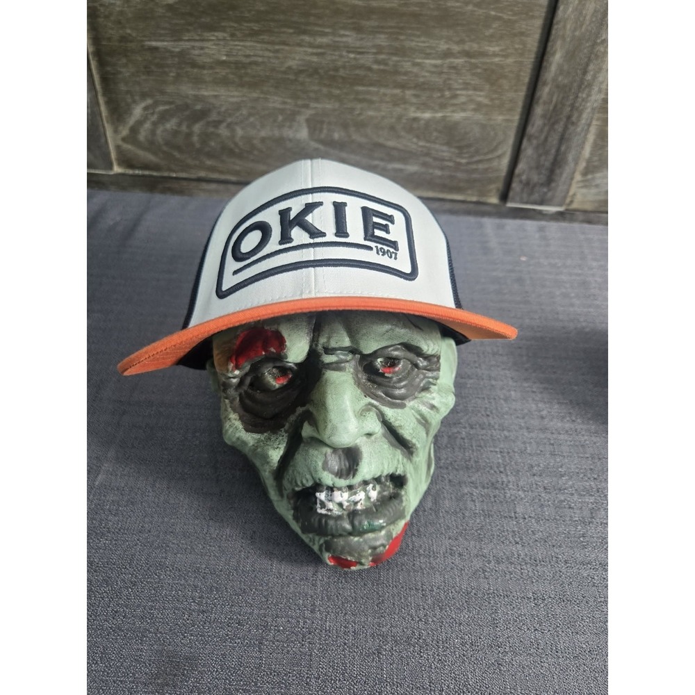 The Okie Brand Okie Trucker Hat Snapback Orange Bill Black Mesh Cap